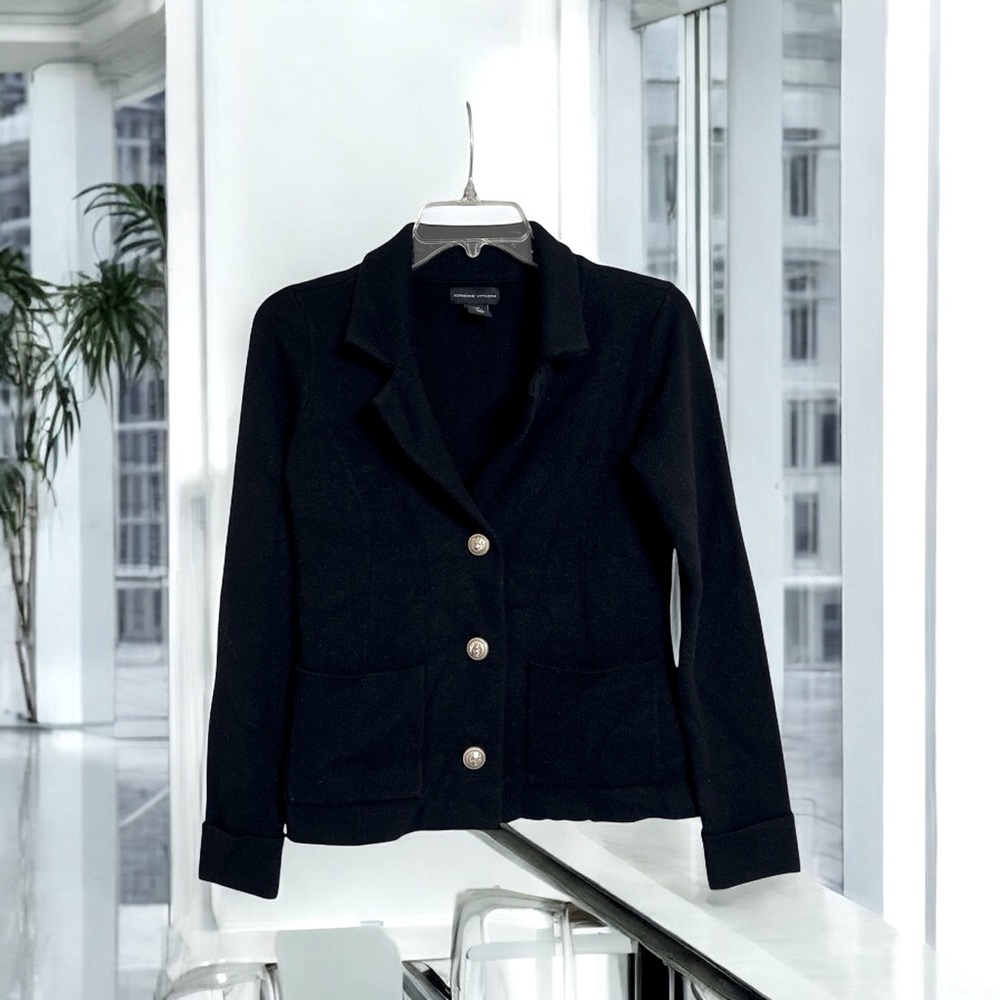 Adrianne Vittadini‎ Black Jacket Viscose Blend Gold Buttons Black